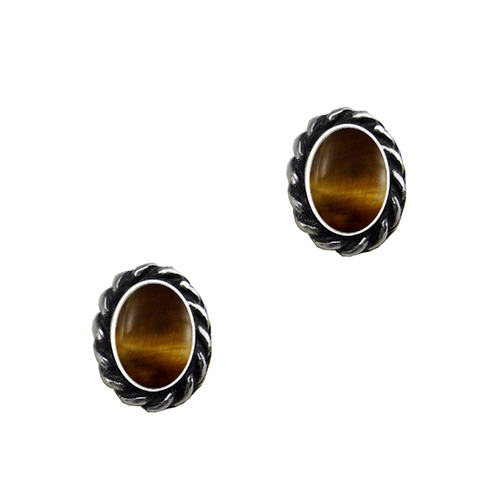 Sterling Silver Tiger Eye Post Stud Earrings